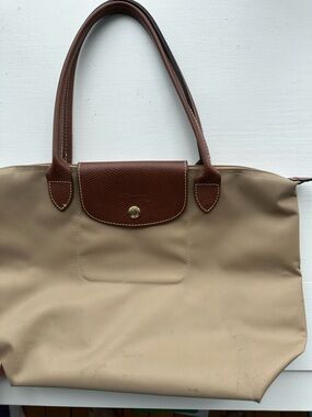 Longchamp Le Pliage S/M Nylon Shoulder Bag Tote with Brown Leather Trim